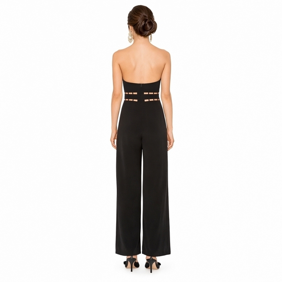 REVOLVE Finders Keepers Solar Black Halter Neck Backless Wide Leg Jumpsuit - Picture 2 of 9